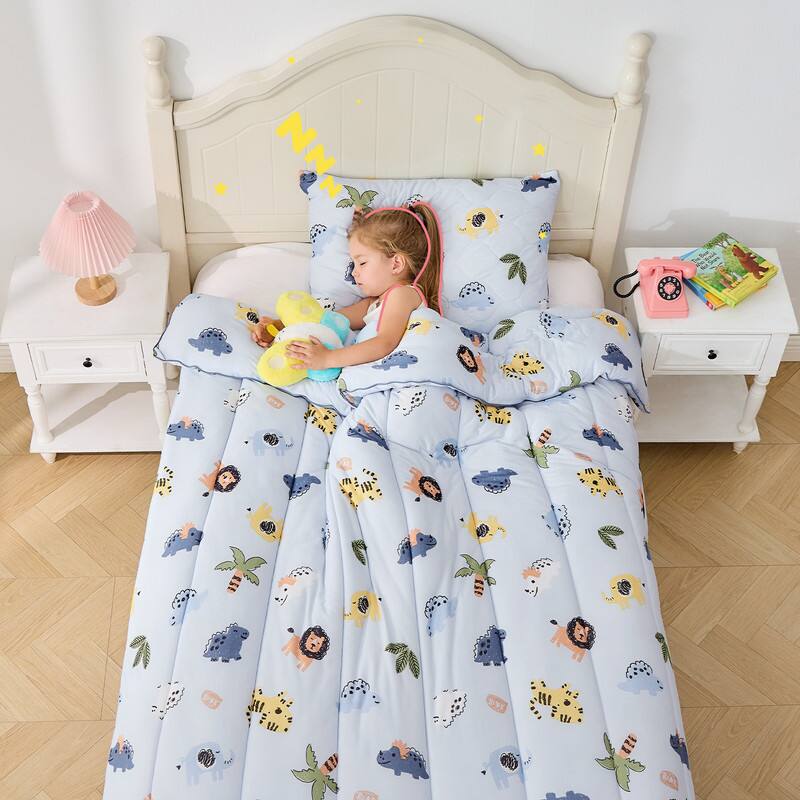 Angle. Bestier - Toddler Kids Comforter Set – 2 Pcs All-Season Bedding with Skin-Friendly Lightweight Quilt & Pillowcase - Blue.