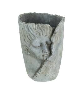 Mayrich Company - Weathered Finish Concrete Leaf Wrap Face Planter / Vase 8 Inches High - Gray