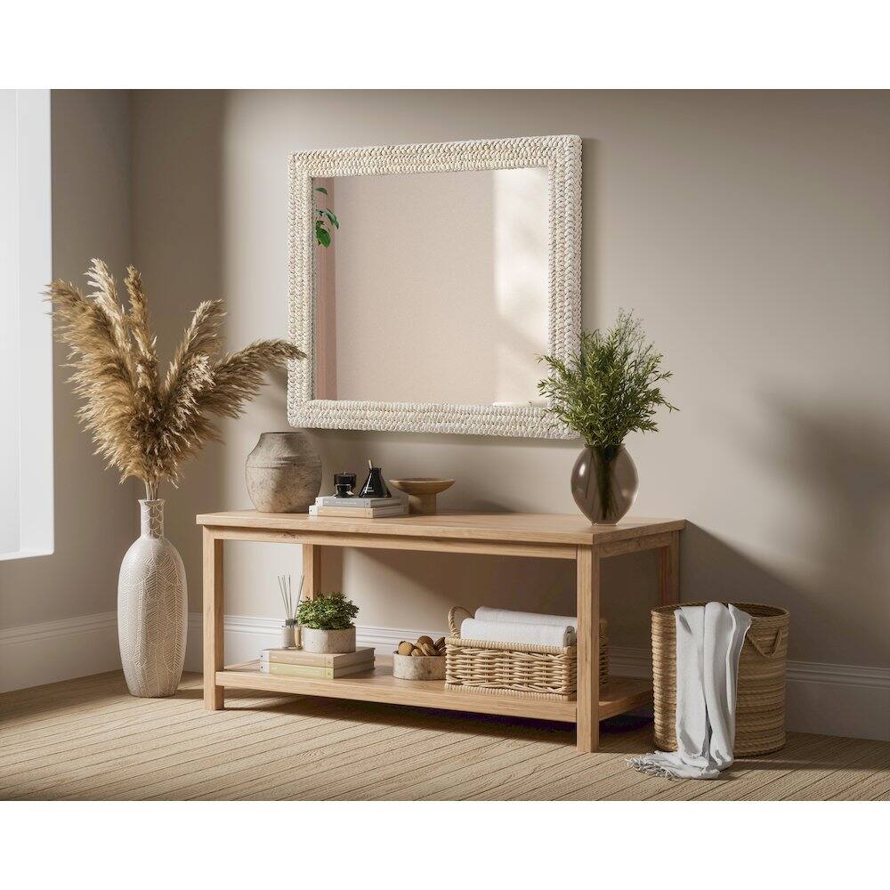 Alt View 2. Elegant Decor - Rectangle Cornhusk Mirror 36x42 in Linen White - Linen White.