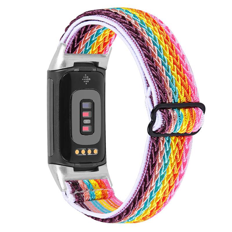 Front. StrapsCo - Comfort Stretch Band Elastic Nylon Watch Strap For Fitbit Charge 6 - Light Rainbow.