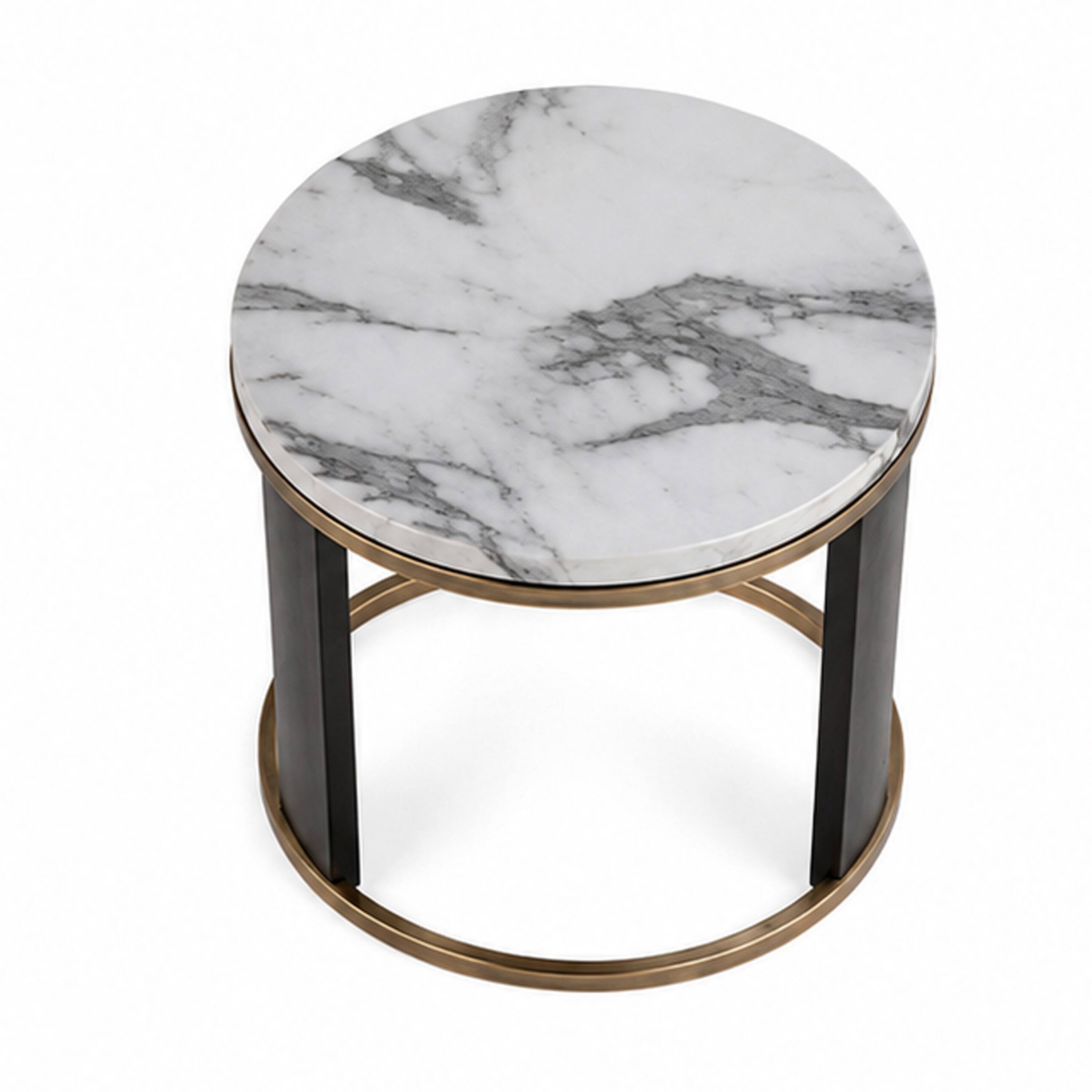 Back. Manhattan Lane - Besy Side End Table, 24 Inch  Faux Marble,  Ring Base, - White, Gold, Black.