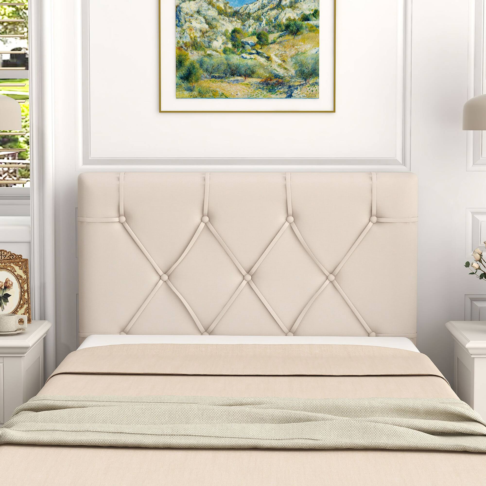 Alt View 4. Gymax - Gymax Upholstered Headboard for Twin Size Bed w/ Fabric Upholstery Adjustable Height - Beige.
