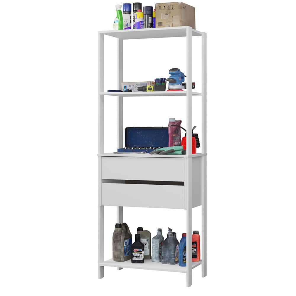 Madesa - Garage Storage Rack with 2 Drawers and Open Shelves 27"L Multiuse Organization Cabinet for Tools - White - White