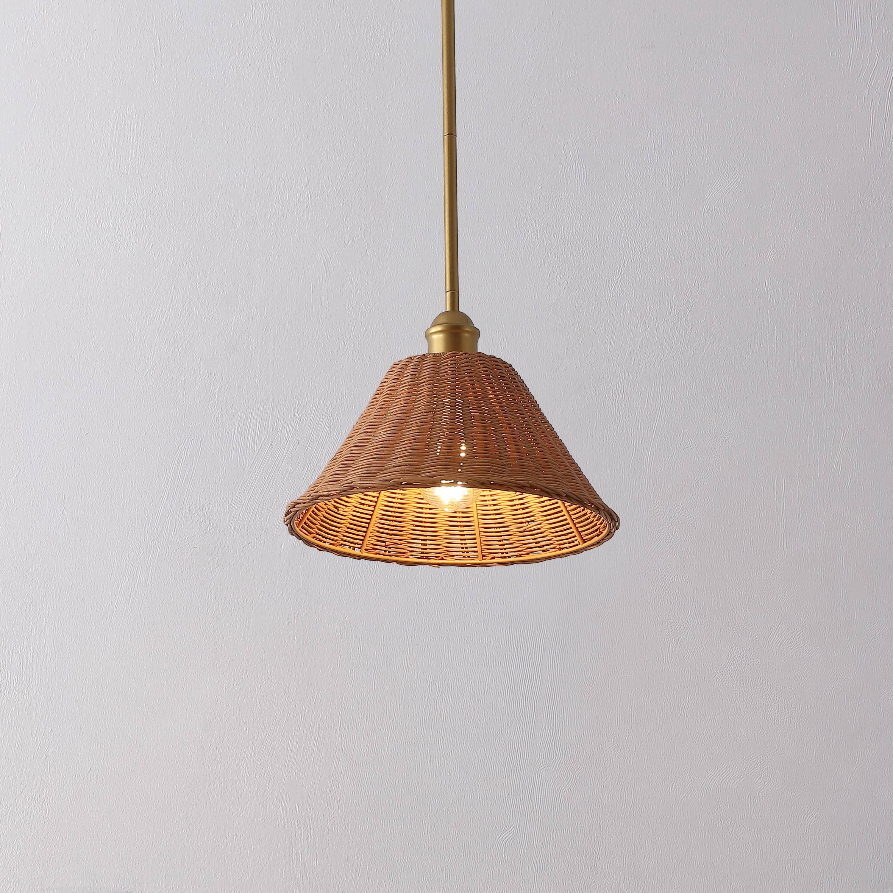 Alt View 1. Jonathan Y - Hattie 12.0" 1-Light Woven Rattan Pendant Light, Gold Painting with Brown Empire Shade for Kitchen or Dining Room - Brown.