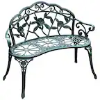 Front. Outsunny - 39.5 Inch Outdoor Bench, Cast Aluminum Garden Bench with Floral Pattern Backrest, Patio Bench with Metal Legs for Park - Green.