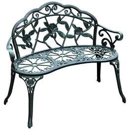 Outsunny - 39.5 Inch Outdoor Bench, Cast Aluminum Garden Bench with Floral Pattern Backrest, Patio Bench with Metal Legs for Park - Green