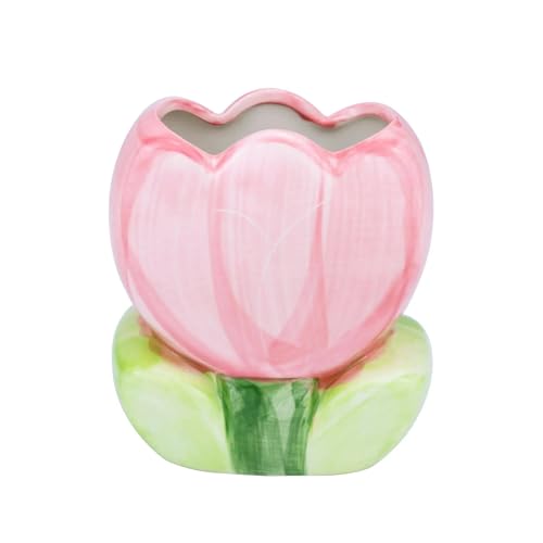 Front. Vulpecula Spade - Pink Pencil Holder,Ceramic Tulip Pen Holder, Multi-Purpose Makeup Brush, Aesthetic Office Vanity Kitchen Desktop.