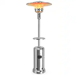 Mondawe - 48,000 BTU Standing Outdoor Heater Propane LP Gas Steel with Table and Wheels - Silver