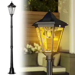 Outsunny - 77" Solar Lamp Post Light, Waterproof Aluminum Outdoor Vintage Street Lamp, Motion Activated Sensor PIR - Black