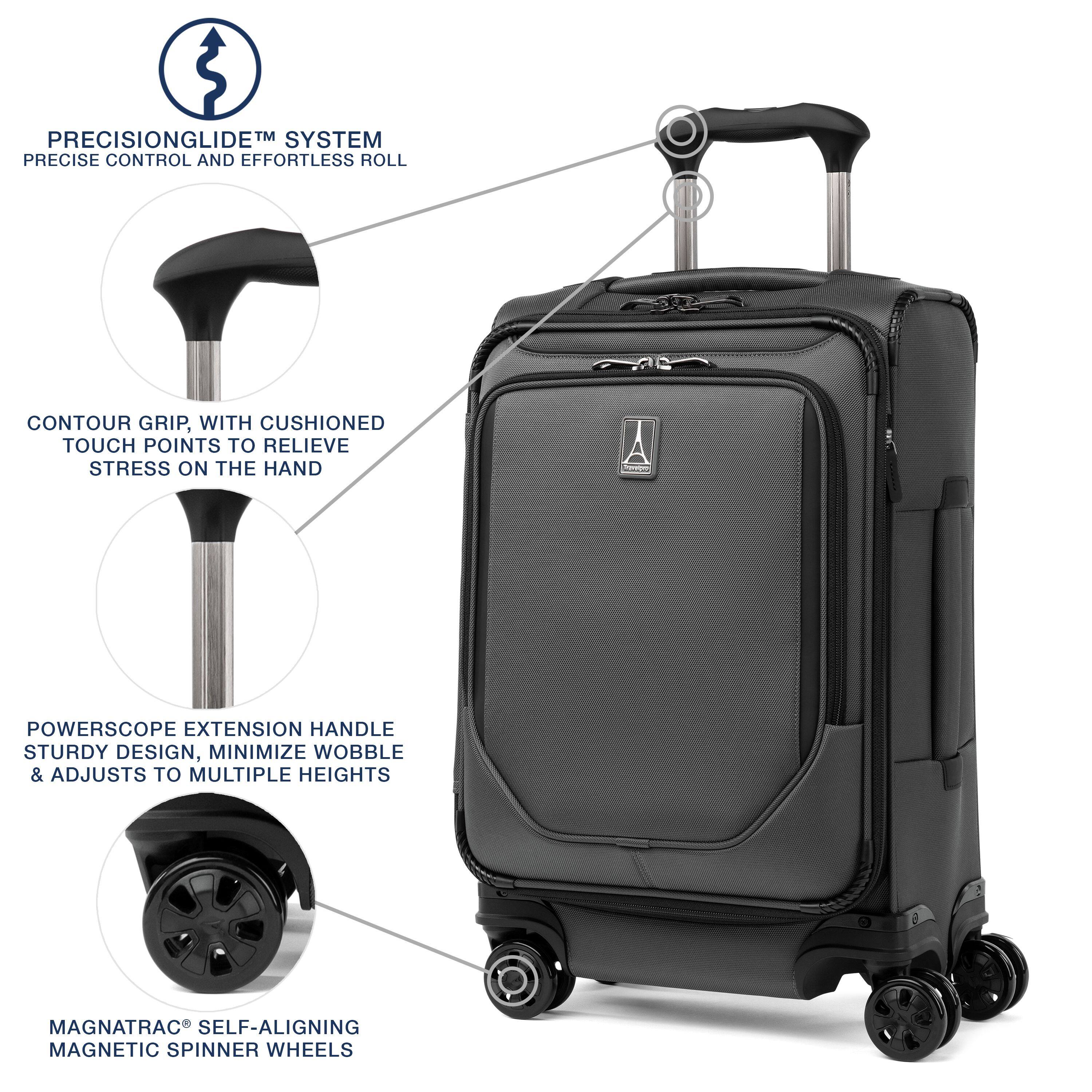 PRECISIONGLIDE™ SYSTEM  
PRECISE CONTROL AND EFFORTLESS ROLL  

CONTOUR GRIP WITH CUSHIONED TOUCH POINTS TO RELIEVE STRESS ON THE HAND  

POWERSCOPE EXTENSION HANDLE  
STURDY DESIGN, MINIMIZE WOBBLE & ADJUSTS TO MULTIPLE HEIGHTS  

MAGNATRAC® SELF-ALIGNING MAGNETIC SPINNER WHEELS