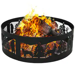 Sunnydaze - 36 in Forest Wilderness Steel Fire Pit Ring - Black