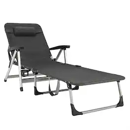 Gymax - Beach Chaise Lounge Chair Patio Folding Recliner w/ 7 Adjustable Positions Grey - Gray