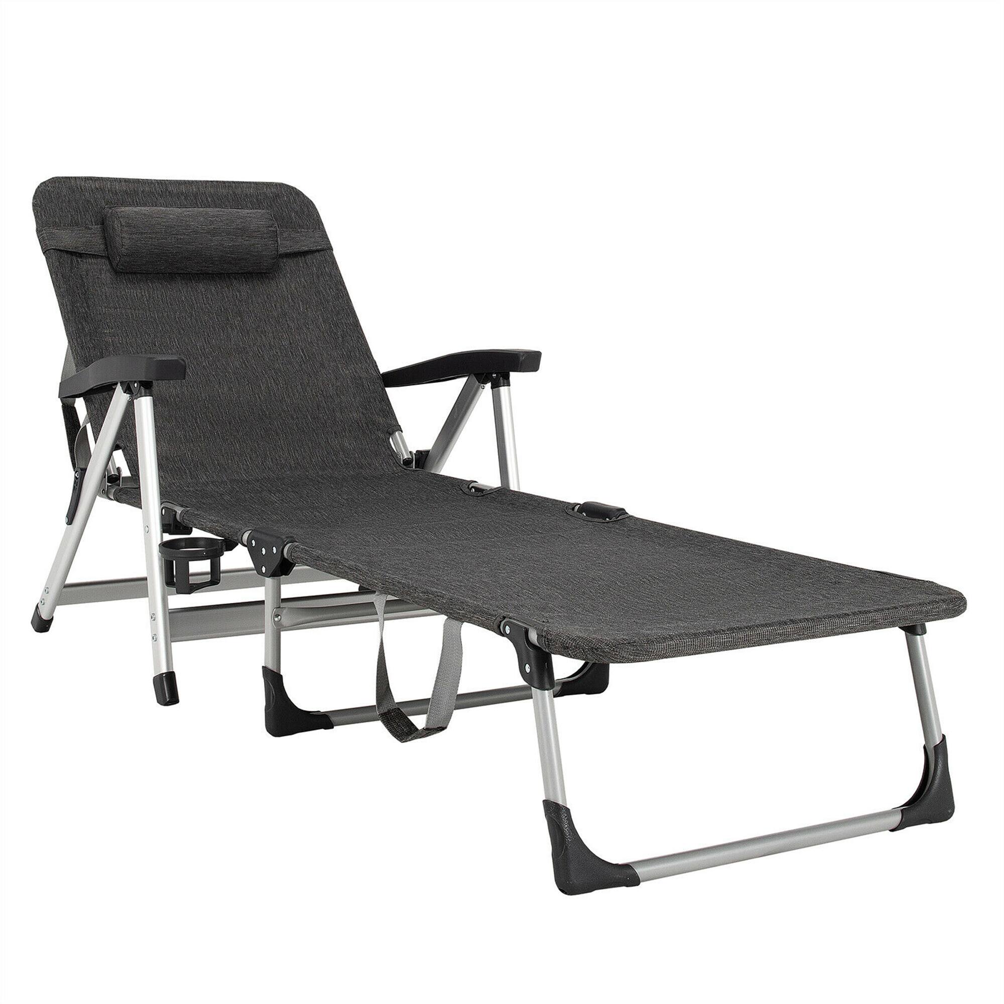 Front. Gymax - Gymax Beach Chaise Lounge Chair Patio Folding Recliner w/ 7 Adjustable Positions Grey - Grey.