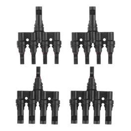Unique Bargains - Two Pair T-Shaped Branch Connector 1 to 4 Male/Female for Solar Panel Parallel Connection - Black