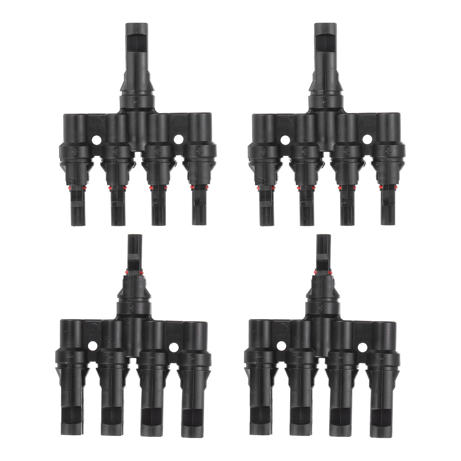 Front. Unique Bargains - Two Pair T-Shaped Branch Connector 1 to 4 Male/Female for Solar Panel Parallel Connection - Black.