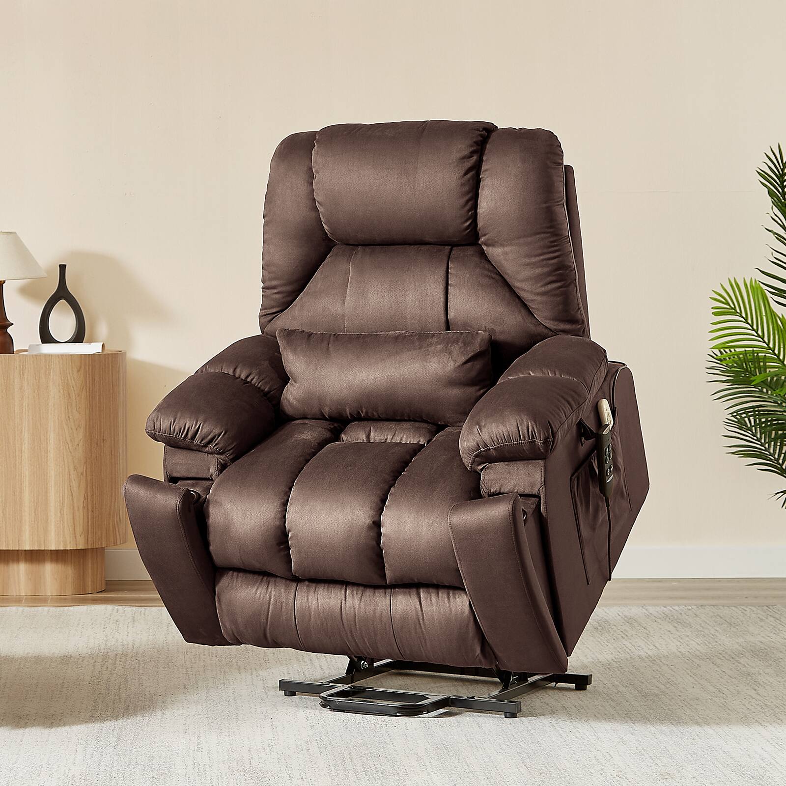 Alt View 2. Bestier - 40-inch Elderly Recliner with 8-Point Massage, Lumbar Heating & Lift Assist, 400lbs Capacity, Dual Motors - Brown.