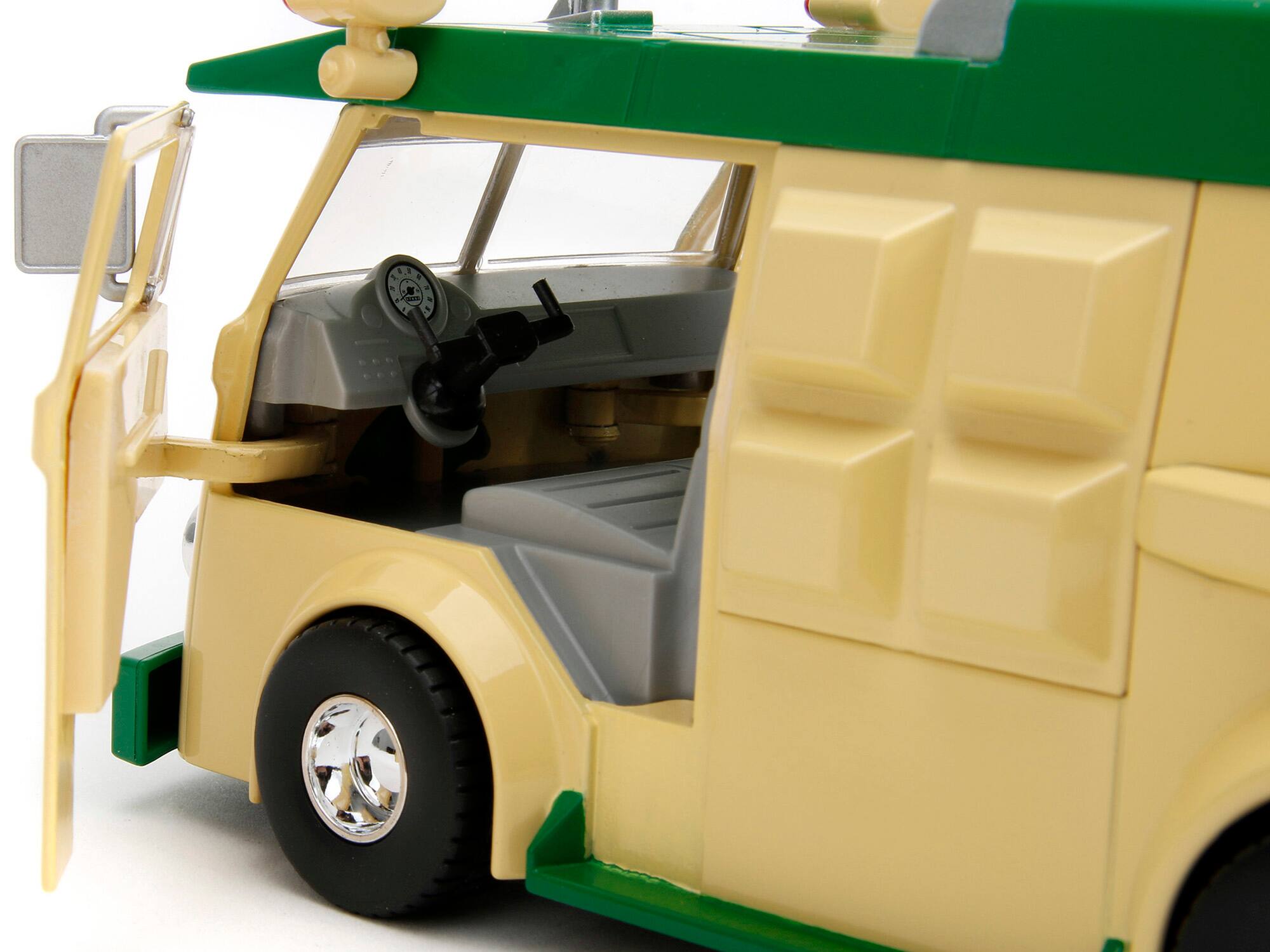 Left. Jada - Party Wagon Green and Beige and Donatello Diecast Figure "Teenage Mutant Ninja Turtles" "Hollywood Rides" Series - Green with Beige.