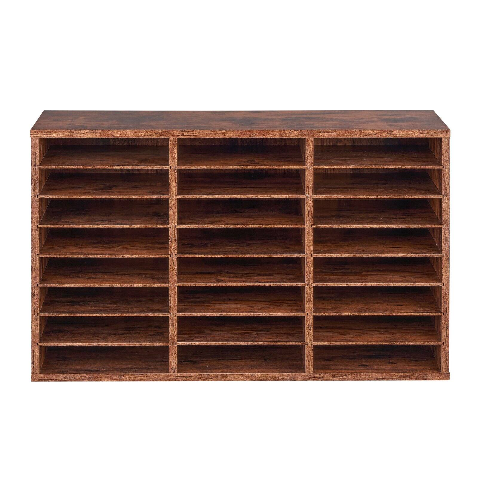 Alt View 9. Glintex - Literature Organizer 24 Compartments Wood Mailbox Sorter with Removable Shelves for Office Home File Organizer - Dark Brown.