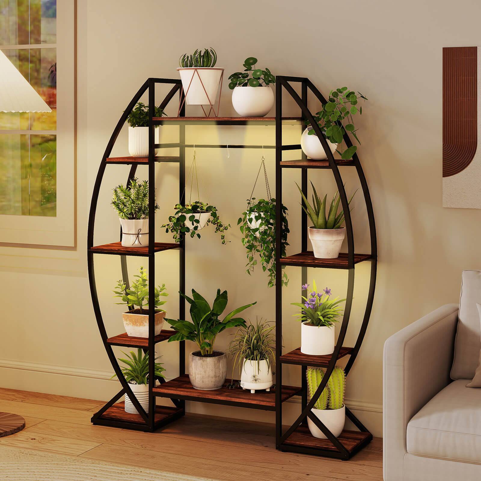 Alt View 3. Costway - Costway 63" Tall 10-Tier Indoor Plant Stand with Grow Lights for Multiple Plants Balcony - Brown.