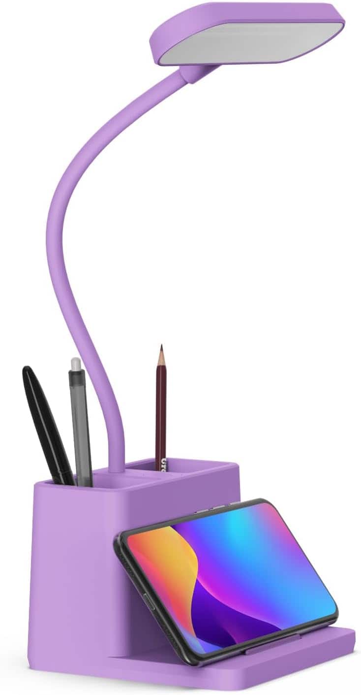 The Best Inks - Black Desk Lamp Light LED Battery Dimmable Home Office Bedroom Operated Table Computer Desktop Small - Purple