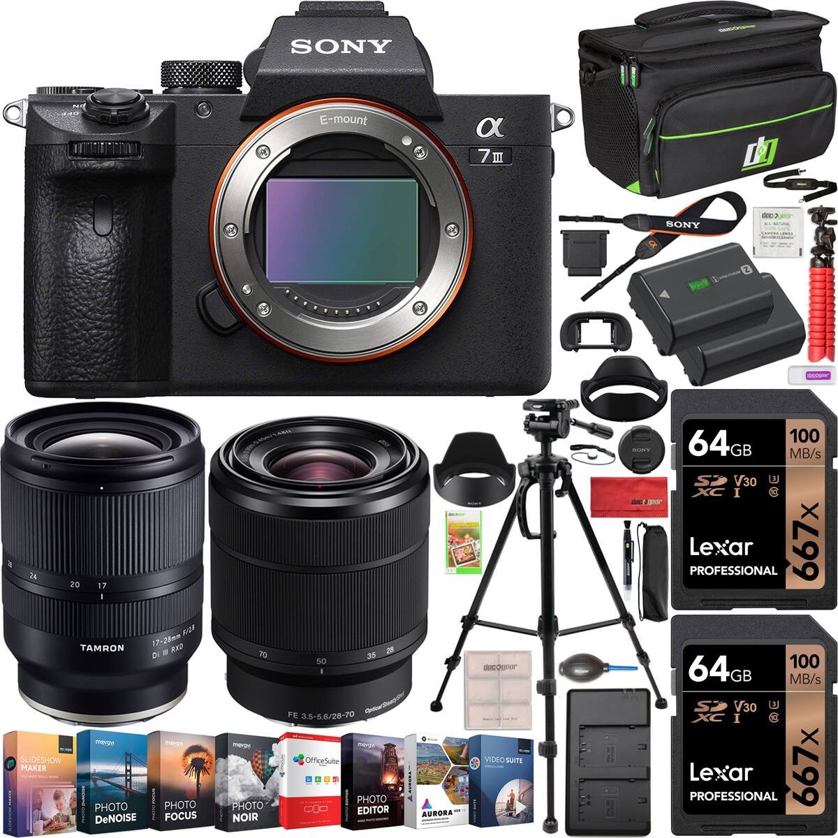 Bundle- Sony- a7 III Mirrorless 4K Camera ILCE-7M3K 2 Lens Kit 28-70mm + Tamron 17-28mm