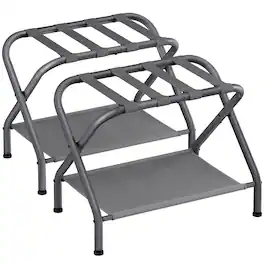 Songmics Home - Luggage Racks, Set of 2, Suitcase Stand with Fabric Storage Shelf, for Guest Room, Bedroom, Hotel, Foldable - Slate Gray