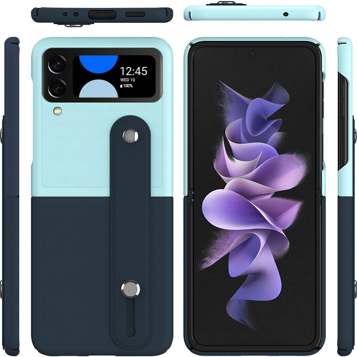 Alt View 12. SaharaCase - FingerGrip Series Case with Strap for Samsung Galaxy Z Flip4 - Blue/Ice Blue.