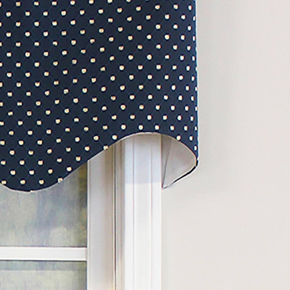 Left. RLF Home - RLF Home 100% Cotton Passat Regal Valance Dotted Diamond Lined Fabric Rod Pocket 50" x 17" Navy - Navy.