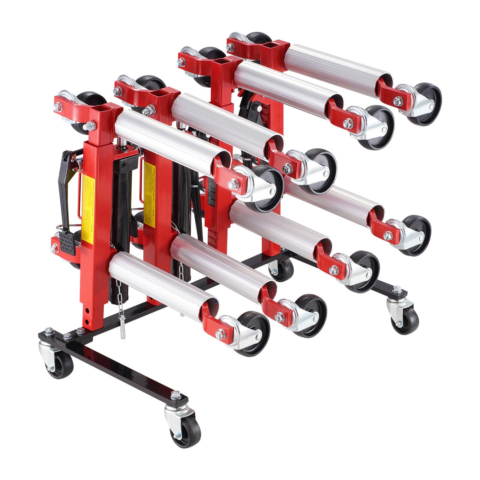 Alt View 5. VEVOR - Car Dolly Rack, Storage Rack with 360° Rotatable Wheels, Hydraulic Ratchet Trolley Jack Stand Organizer - Red + Silver.