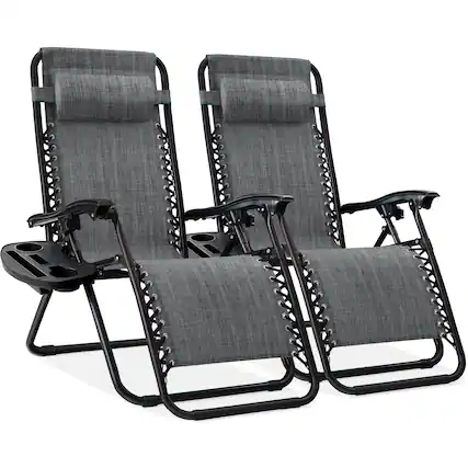 Front. Best Choice Products - Best Choice Products Set of 2 Zero Gravity Lounge Chair Recliners for Patio, Pool w/ Cup Holder Tray - Gray - Gray.