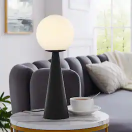 Apex Glass Globe Glass Table Lamp by Modway - White Black