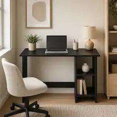 Front. WELLFOR - 31.5 in Computer Desk with Storage Shelves & Adjustable Shelf, Wood Home Office Desk for Small Spaces - Black.