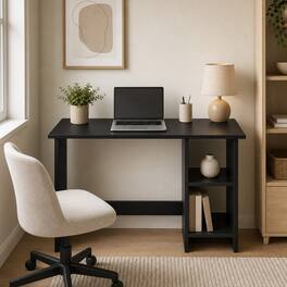 WELLFOR - 31.5 in Computer Desk with Storage Shelves & Adjustable Shelf, Wood Home Office Desk for Small Spaces - Black
