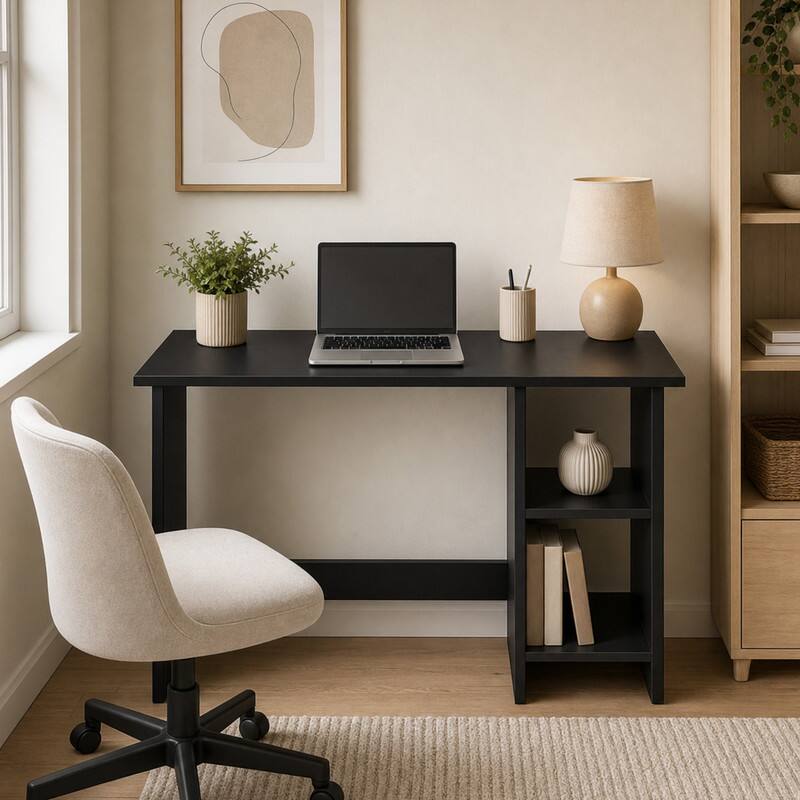Front. WELLFOR - 31.5 in Computer Desk with Storage Shelves &  Adjustable Shelf, Wood Home Office Desk for Small Spaces - Black.