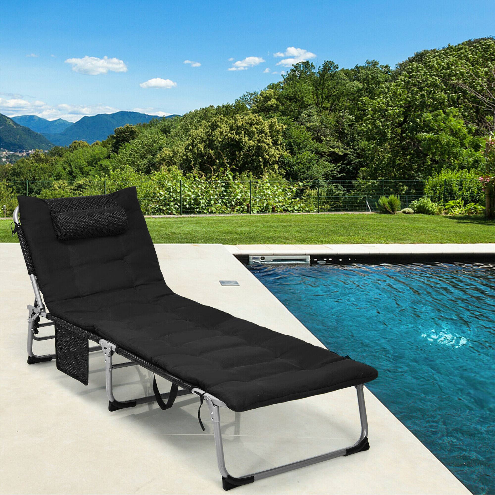Alt View 2. Gymax - Gymax 4-Fold Oversize Padded Folding Chaise Lounge Chair Reclining Chair Black - Black.