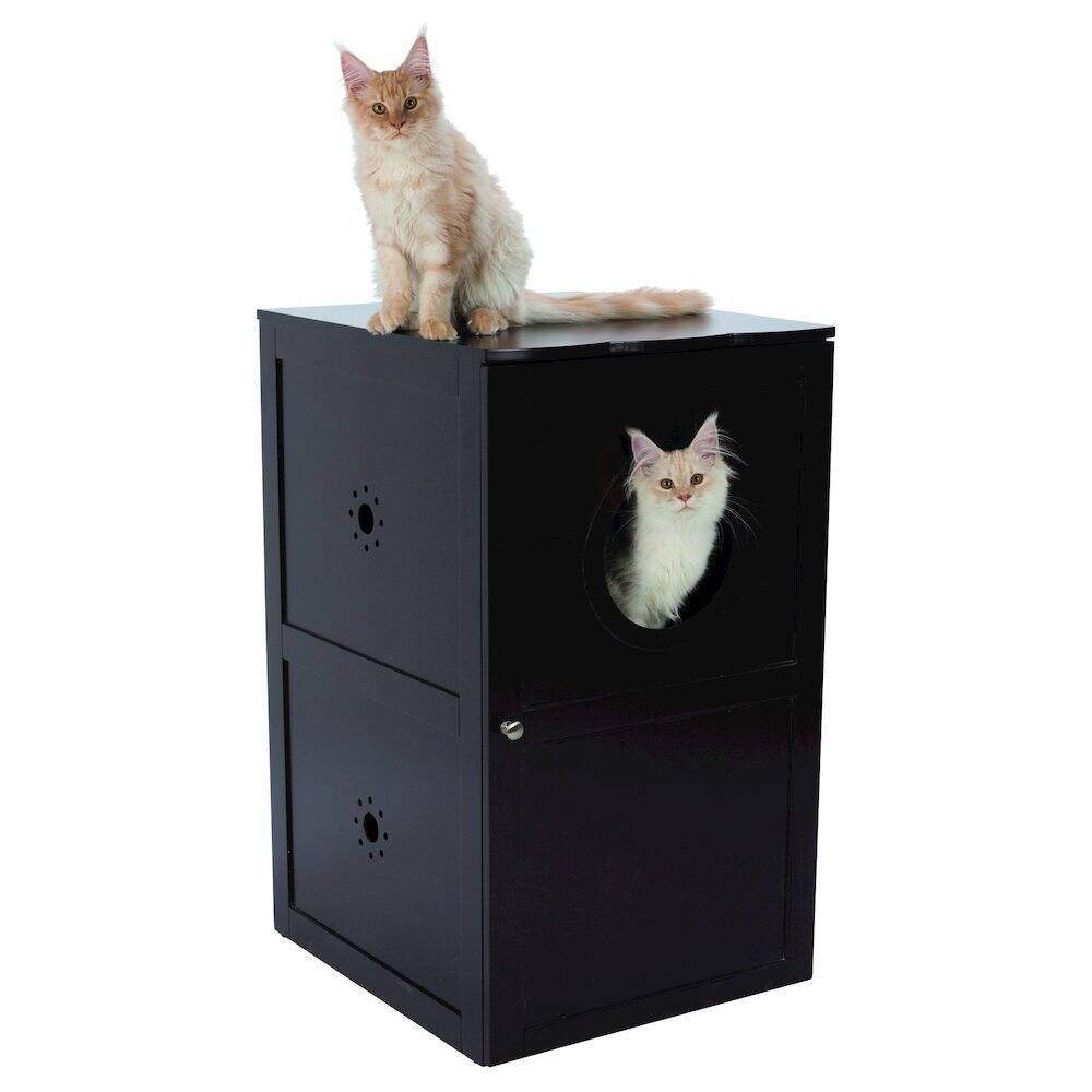 Left. TRIXIE - 2-Story Cat Litter Box Enclosure Hidden Litter Indoor Cat Furniture Accent Table - Espresso Brown.