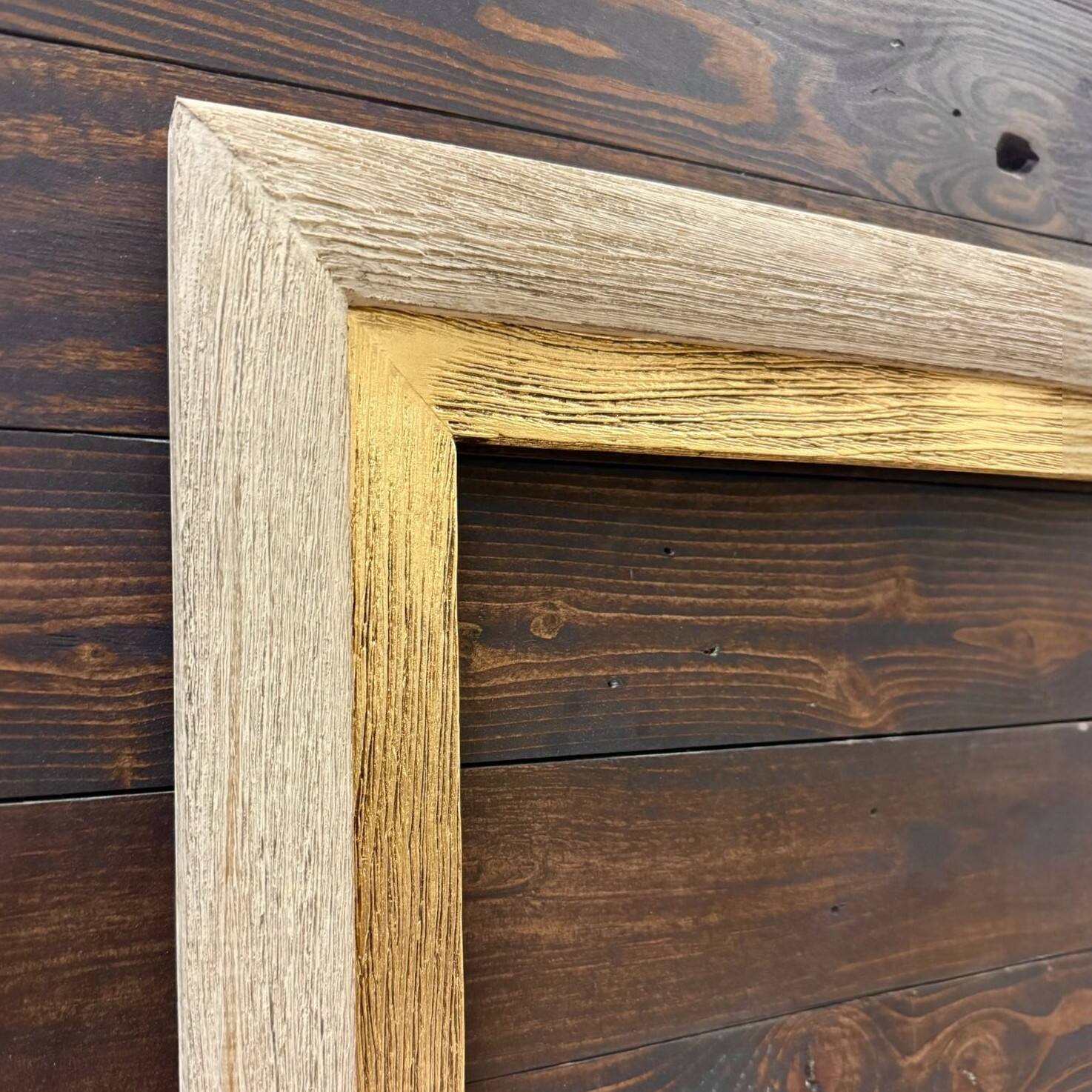 Alt View 1. LAREDO FRAME FACTORY - 75 inch Handmade wood For TCL NXTVISION Tv - RUSTIC CREAM WITH GOLD LEAF.
