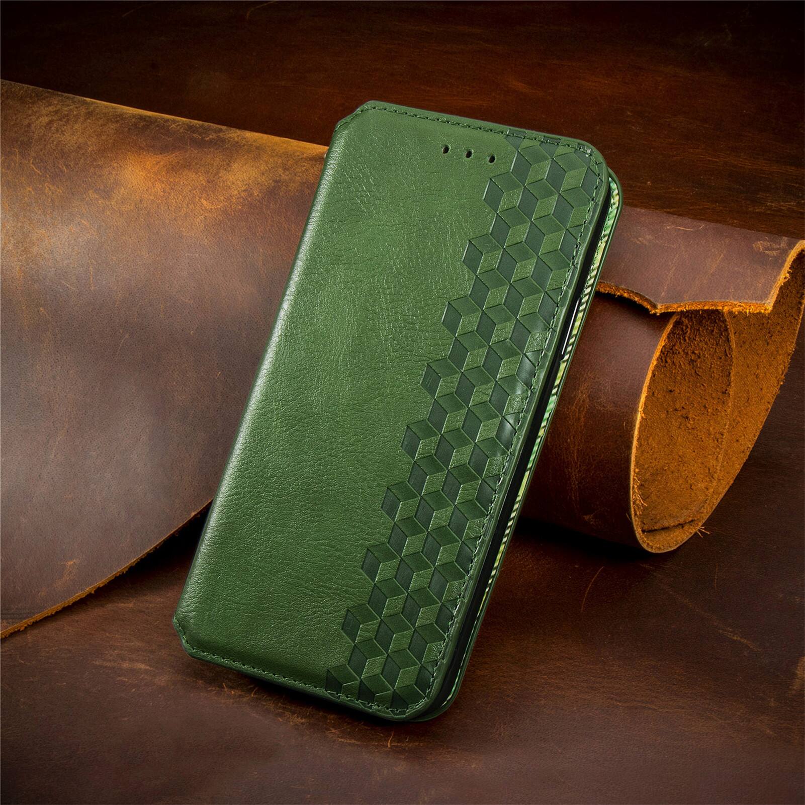 Back. Dteck - Magnetic Retro PU Leather Wallet Case For iPhone 17 Pro Max Card Slots Kickstand Flip Protective Phone Cover - Green.
