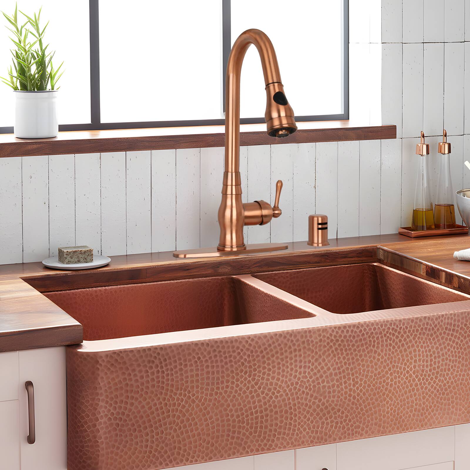 Alt View 5. Akicon - Akicon Solid Brass One-Handle Kitchen Faucet with Pull Down Sprayer in Copper - Copper.