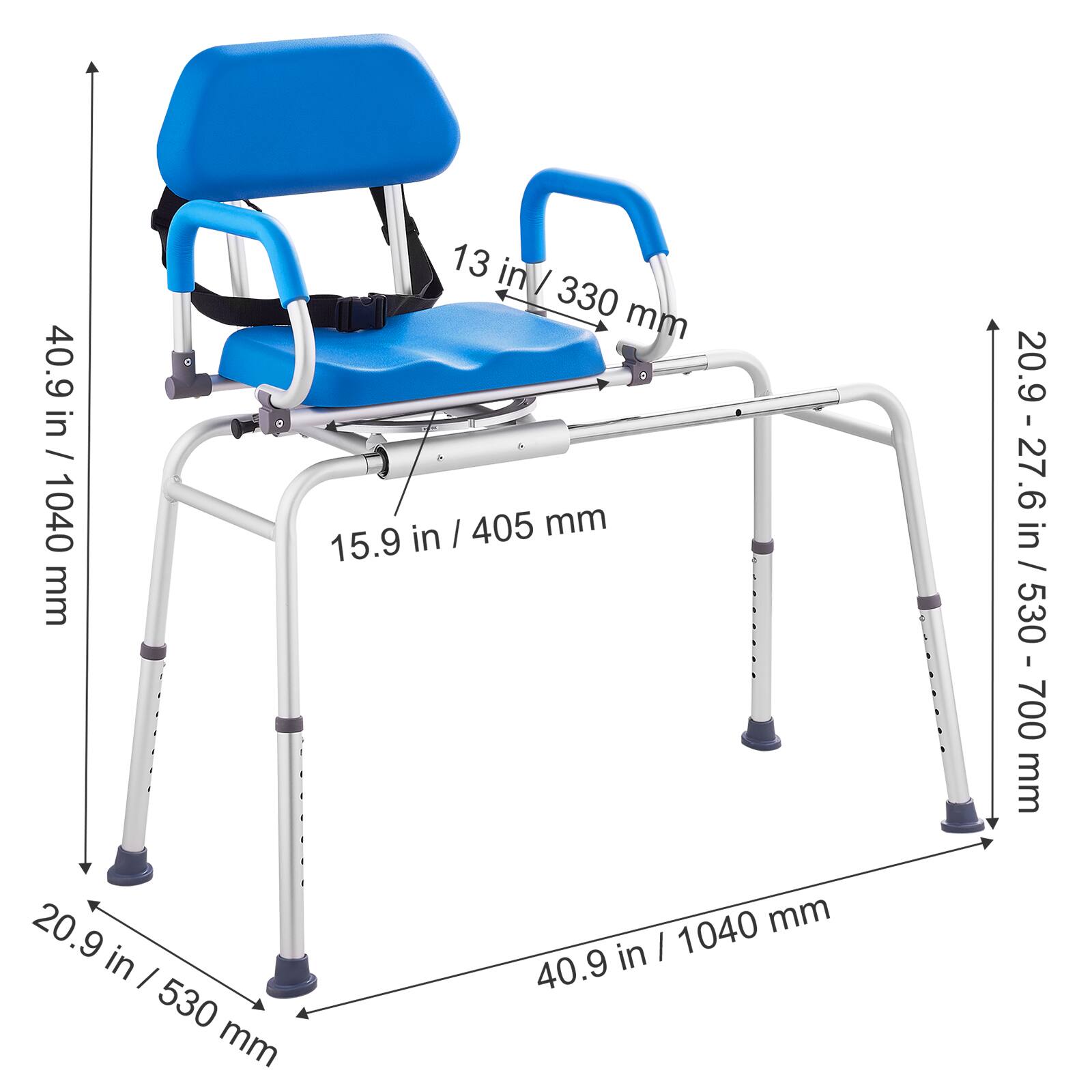 40.9 in / 1040 mm, 20.9 in / 530 mm, 13 in / 330 mm, 15.9 in / 405 mm, 20.9 - 27.6 in / 530 - 700 mm