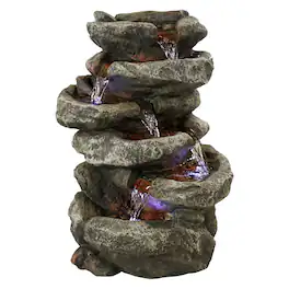 Sunnydaze - Stone Falls Polyresin 6-Tier Indoor Fountain with LED - 15 in - Gray
