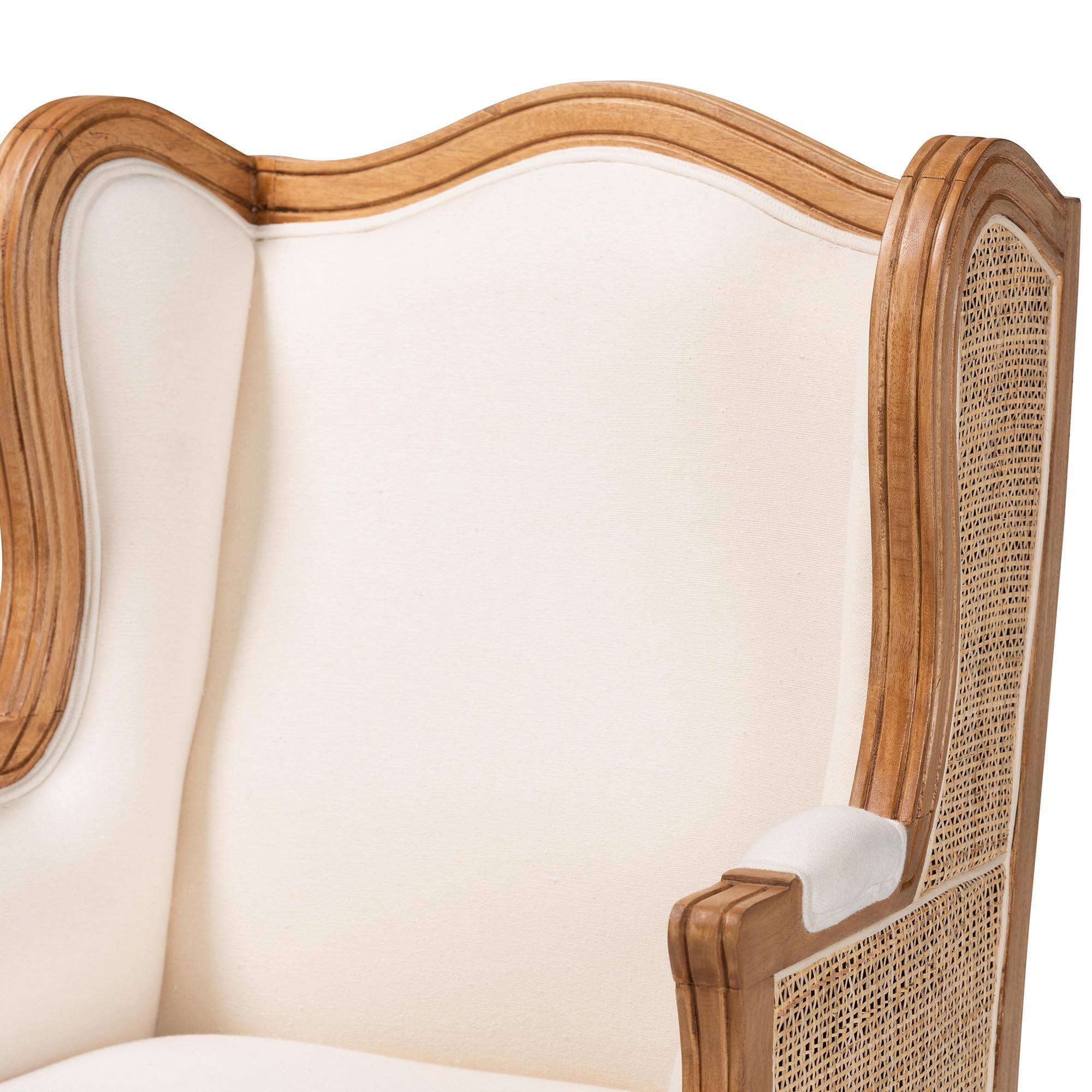 Alt View 1. bali & pari - Rachana Traditional French Fabric and Honey Oak Finished Wood Accent Chair - Beige/Honey Oak.