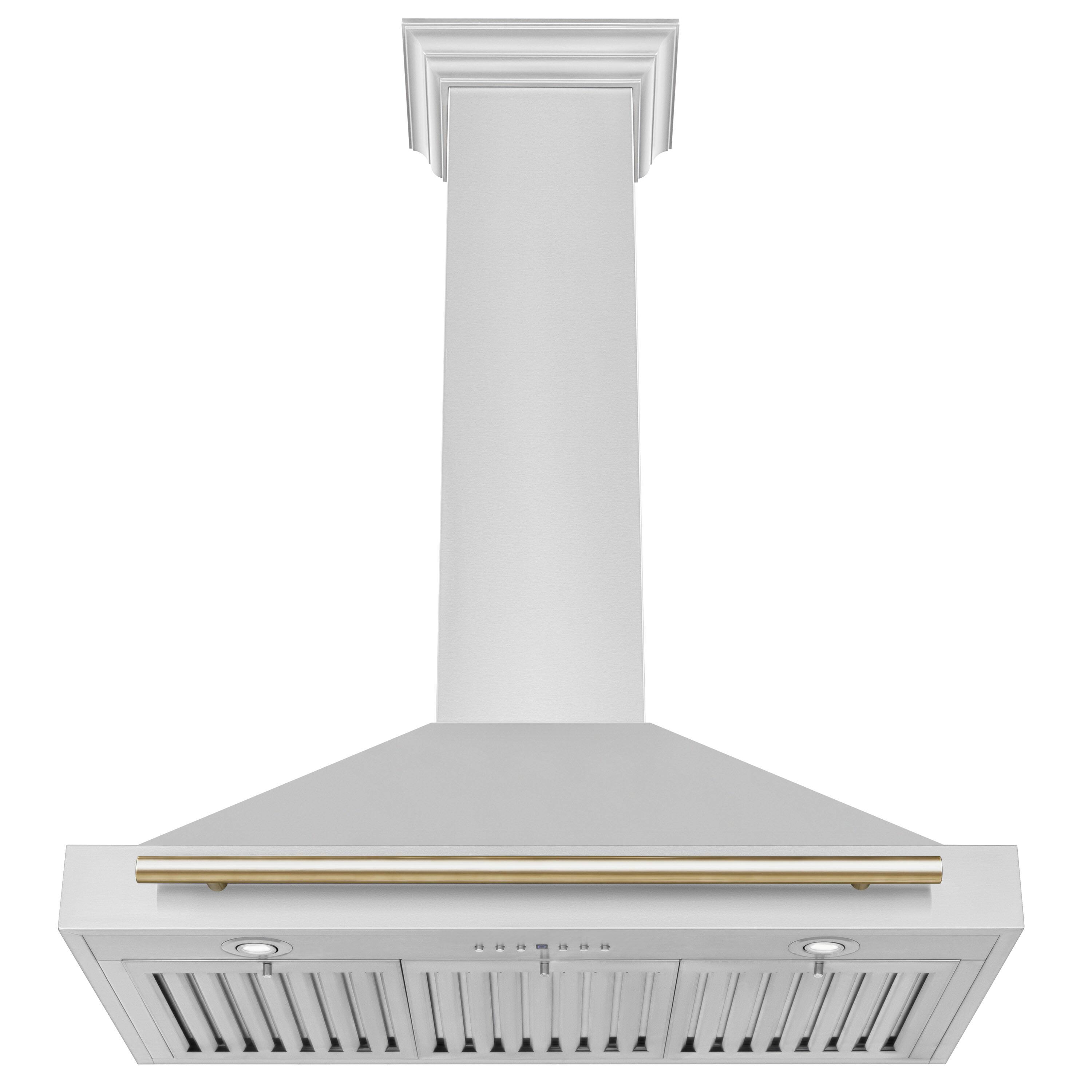 Back. ZLINE - 36 in. Autograph Edition Convertible Stainless Steel Range Hood with Stainless Steel Shell and Polished Gold Accents - Stainless steel.