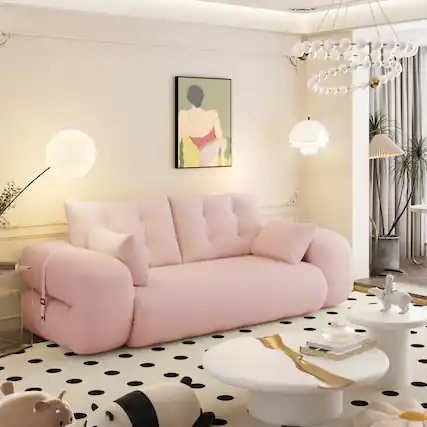 Front. Anysun - Sofa Bed - 3-in-1 Foldable Sleeper, Teddy Fabric, Foam-Filled, for Living Room, Guest Bed & Playroom - Pink.