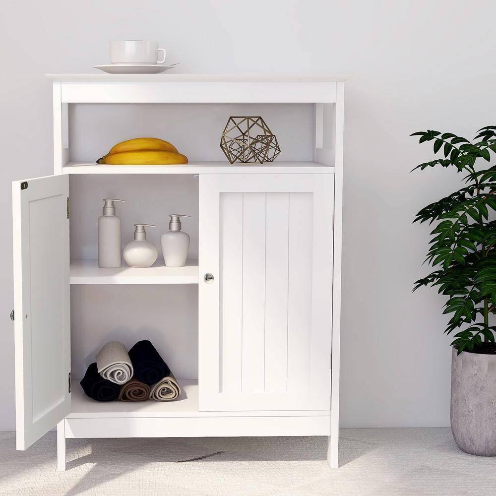 Front. Hivvago - 2-Door Bathroom Linen Cabinet with Storage Shelf in White Wood Finish - White.
