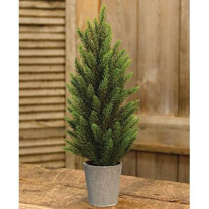 Front. BreeBe - *Tahoe Pine Tree w/Gray Pot 17" - Green, Grey.