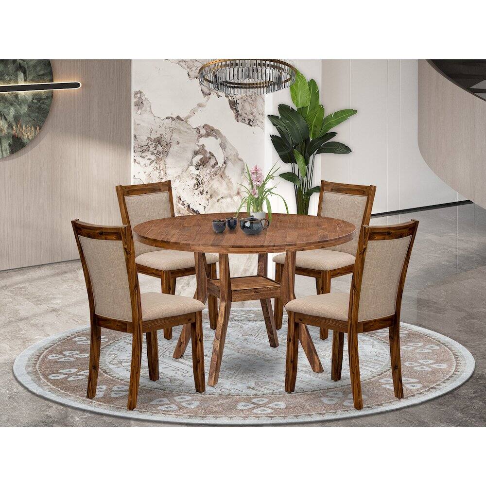 Alt View 3. Luxe - 5-Pc Dining Set A Pedestal Dinner Table, 4 Light Tan Linen Fabric Kitchen Chairs - Light Tan.