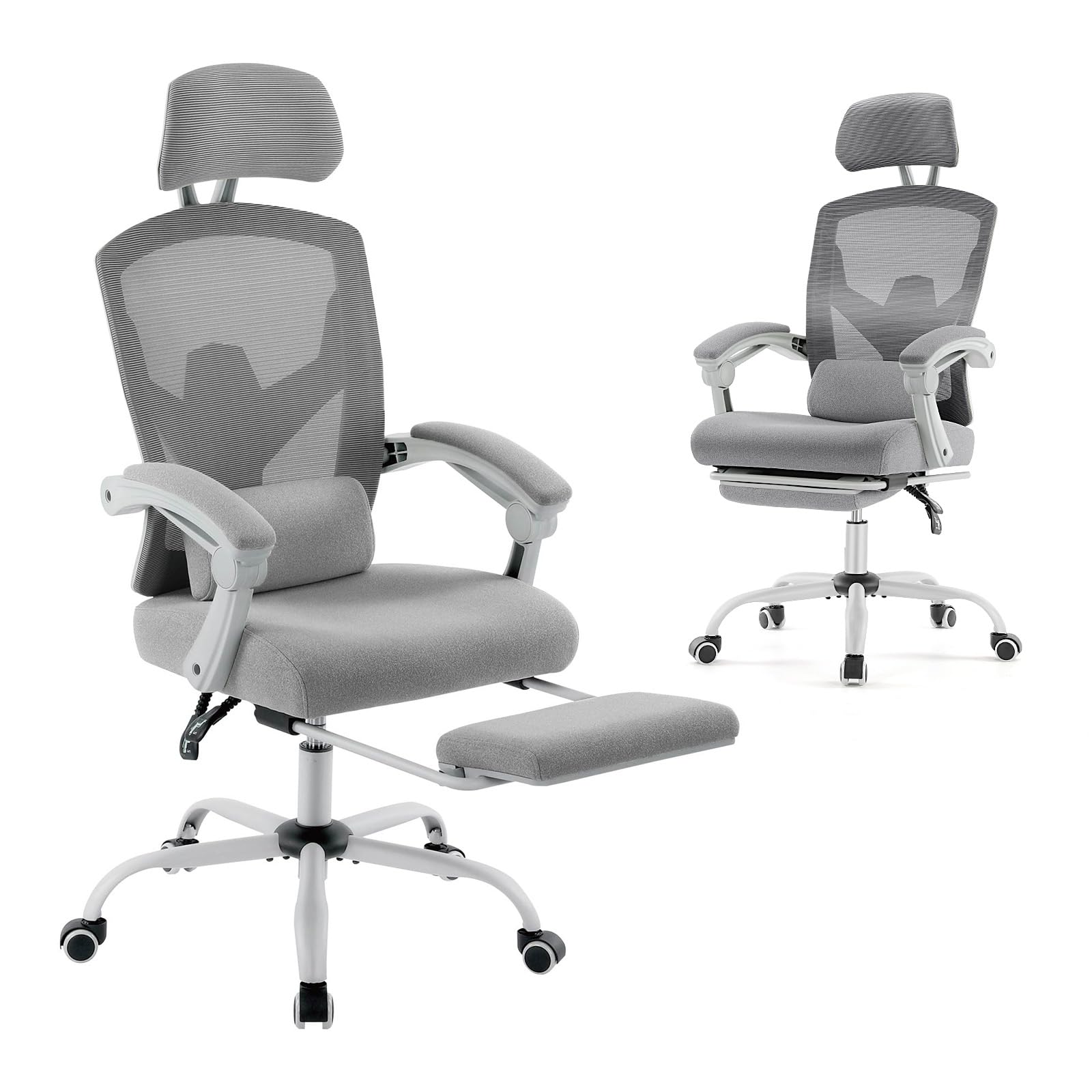 Hirose Alice - DUMOS Home Office Desk Chair with Footrest, High-Back Mesh Rolling Swivel Reclining Chairs with Wheels, Com - Elegant Grey
