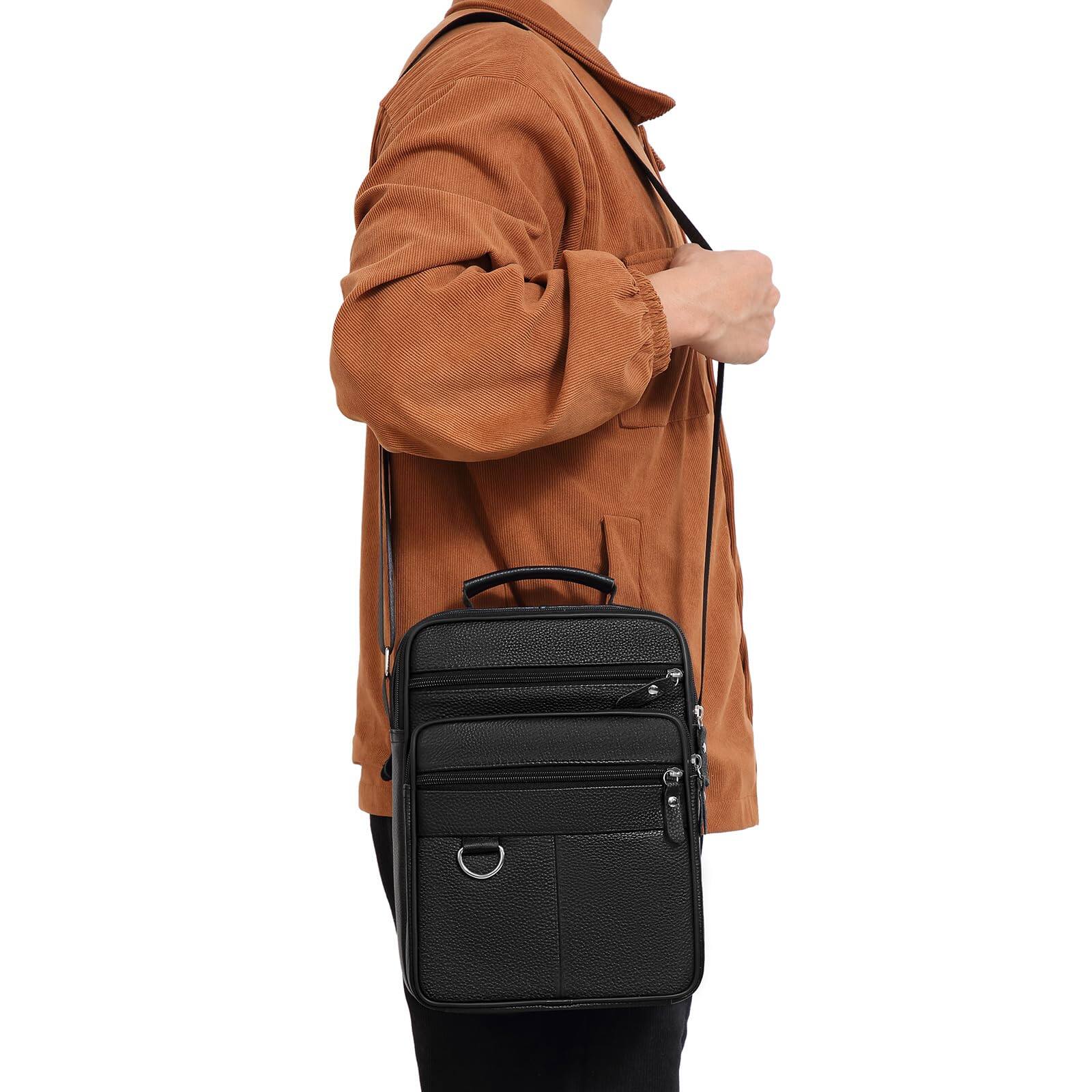 Alt View 6. Skar Audio - Leather Messenger Bag For Men Large Business Travel Briefcase Crossbody Handbag Man Purse Sling Shoulder - Black Large.