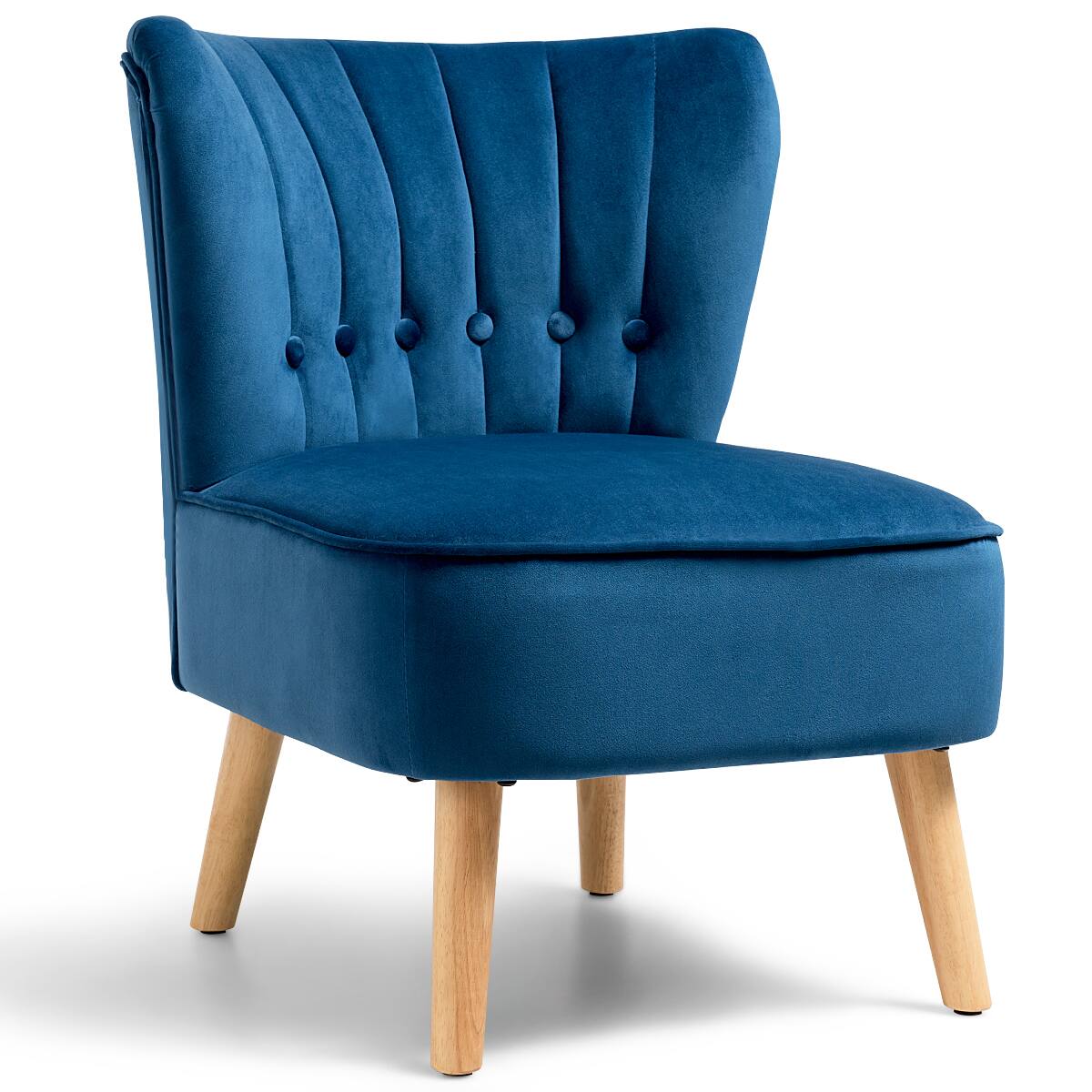 Front. Costway - Costway Armless Accent Chair Tufted Velvet Leisure Chair Single Sofa Upholstered Blue - Blue.